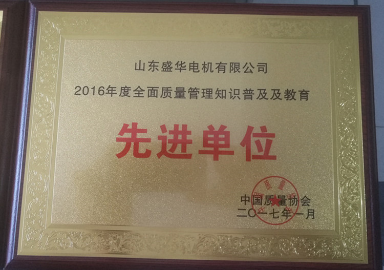 盛華電機公司資質榮譽《先進單位》
